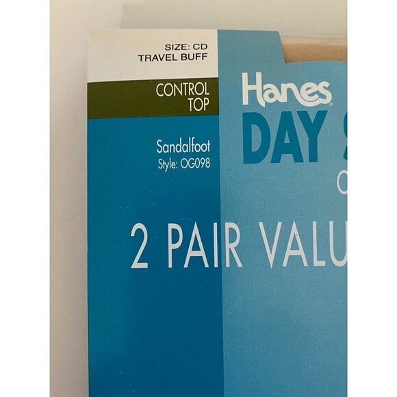 Hanes Vintage 90’s Day Sheer Control Top 2 Pair Size CD Travel Buff Sandalfoot - Picture 2 of 3